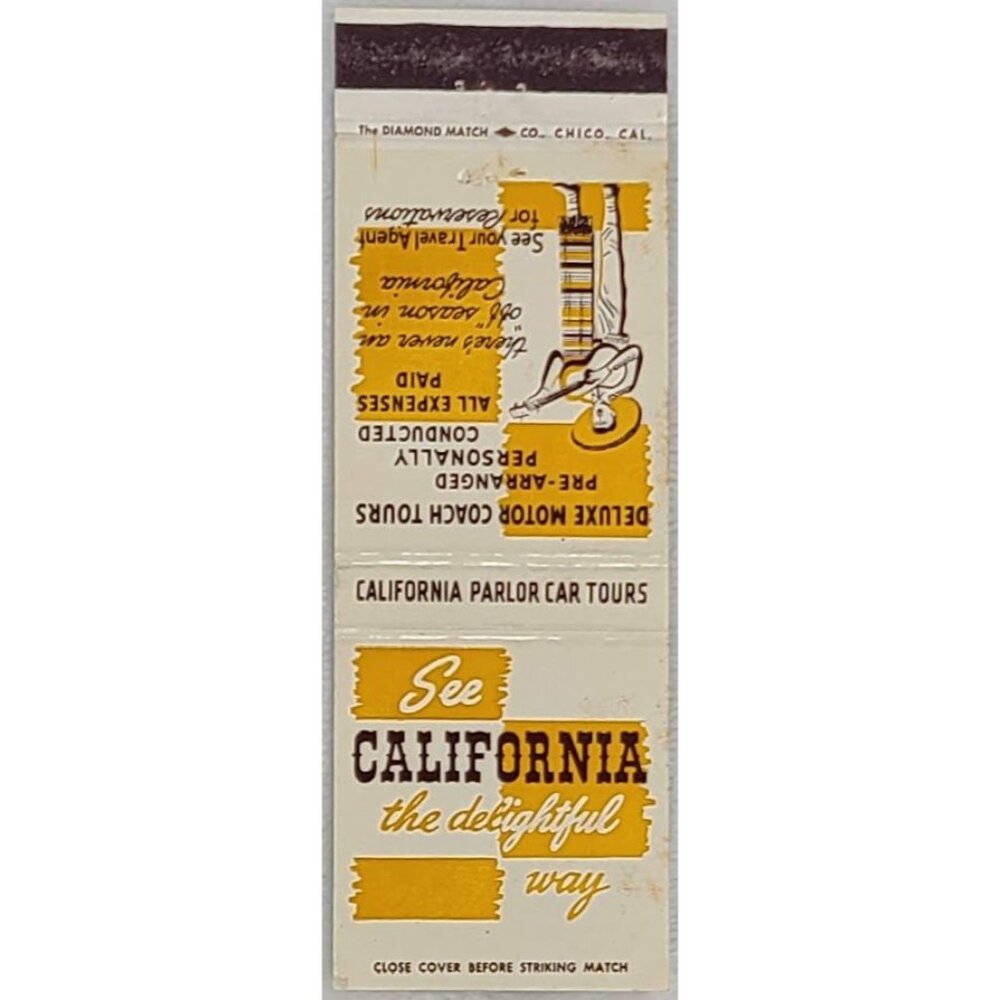 Front Strike Matchbook Cover See California Deluxe Coach Tours Travel Promo
